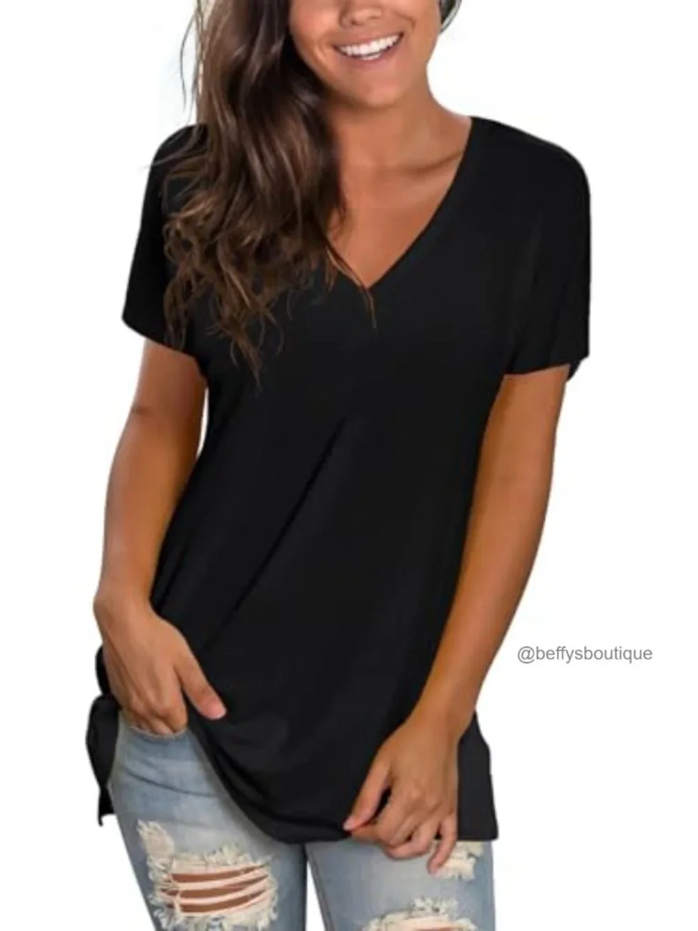Women's V-Neck Tee Loose Fit Short Sleeve Casual Top Floral Print